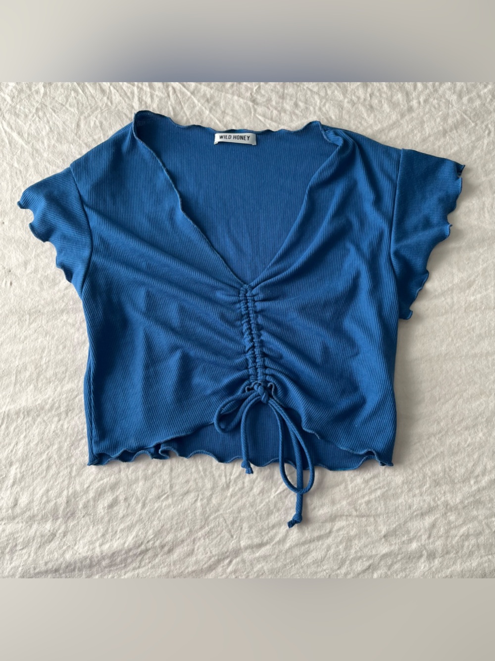 Wild Honey Blue Ruched Drawstring Crop Top